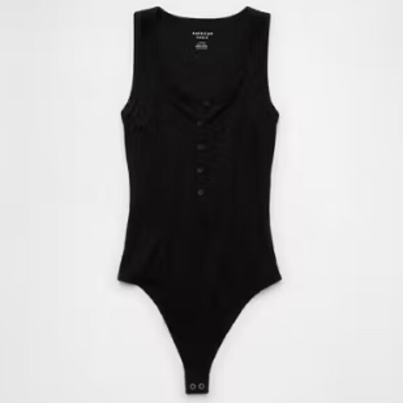 American Eagle 1/4 Button Down Ribbed Sleeveless Bodysuit - Size XL in Black - Picture 1 of 8